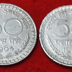 50 PAISE YEAR 1964 SINGAL MINT CALCUTTA SET OF 2 COIN PRICE