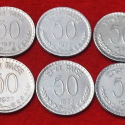 50 PAISE YEAR 1977 CALCUTTA MINT LOT OF 6 COIN PRICE