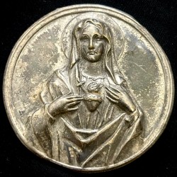 Rare Antique Christian Thin Sheet Decorative For Wall - Immaculate Heart of Mary Religious Art Medal Uniface Church 63 mm Large Table Medal # A005