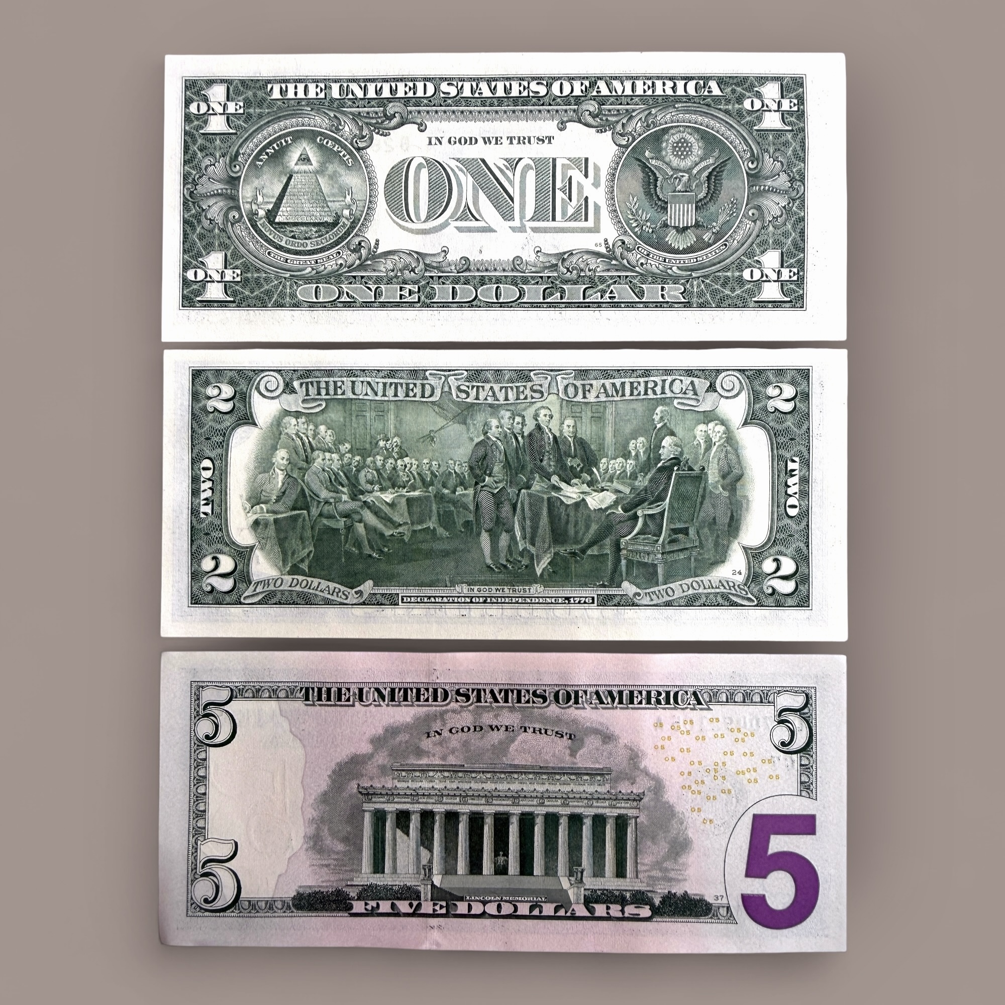 USA 1 Dollar 2 Dollar and 5 Dollar Issue UNC Unique World Banknote Collection Unique And Rare