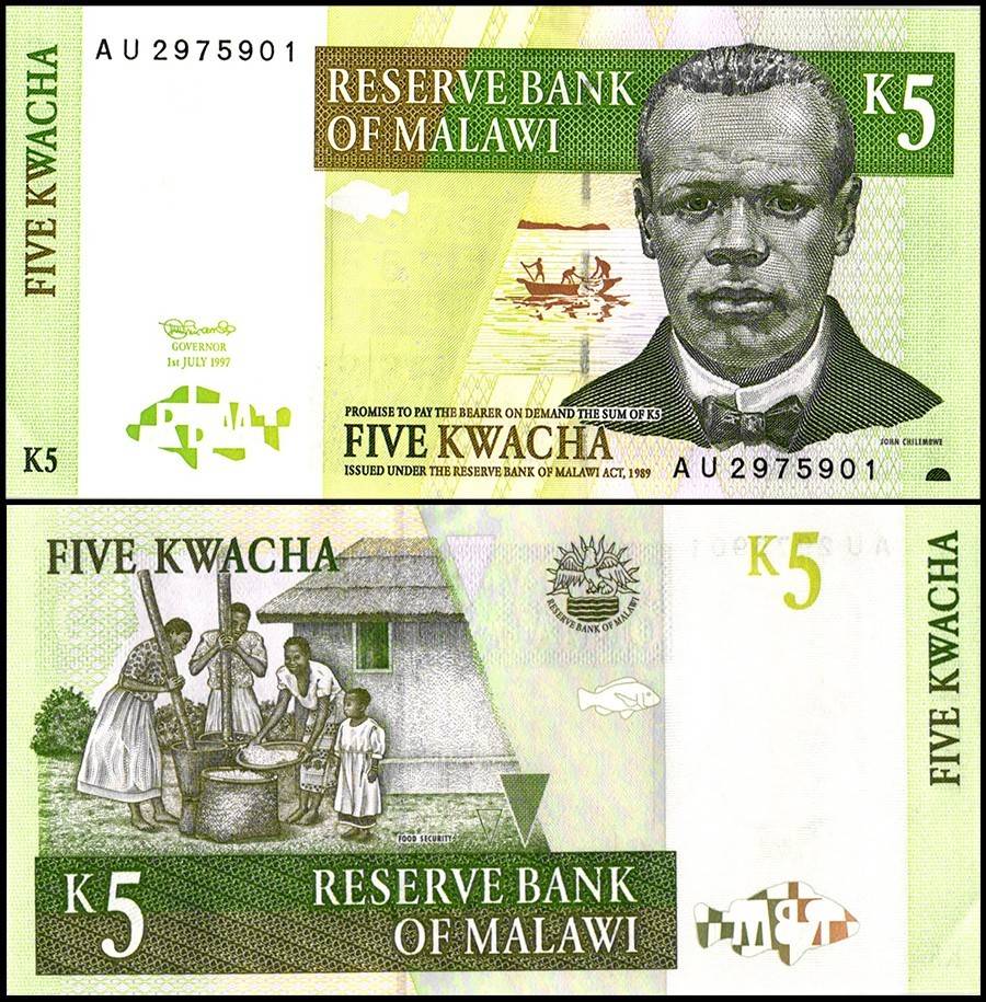 Malawi 5 Kwacha World Banknote 1997 P36a UNC Unique and Rare