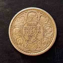 Silver British India King and emperor George v Denominaton 1/2₹ Year 1936 Same and similar piece available