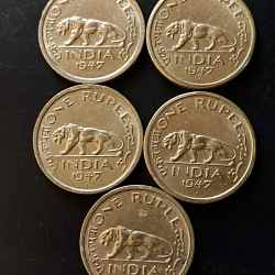 Alternative view of Silver British India King and emperor George vi Denominaton 1₹ Metal copper nickel Excellent condition Same and similar set available