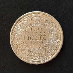 Silver British India King and emperor George v Denominaton 1/2₹ Year 1934 Same and similar piece available