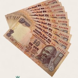 Rs 10 India Banknote Solid Fancy Set Y V Reddy Issue without Year Same Prefix 111111 to 999999 Unc Unique and Rare