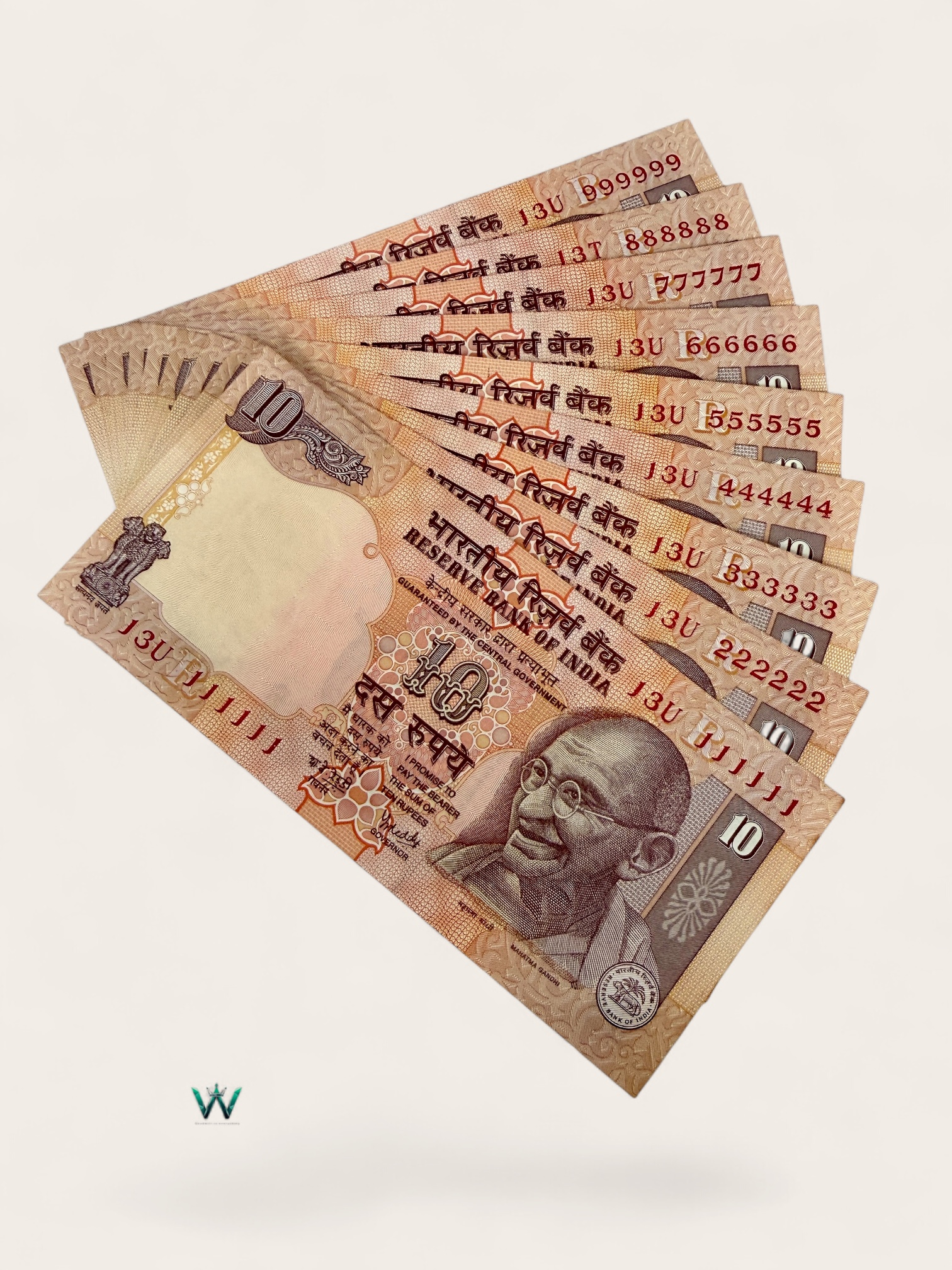 Rs 10 India Banknote Solid Fancy Set Y V Reddy Issue without Year Same Prefix 111111 to 999999 Unc Unique and Rare