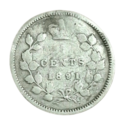 CANADA Silver 5 CENTS Year 1891 Queen VICTORIA 'Small Size' Coinage **RARE** Collectable Grade .