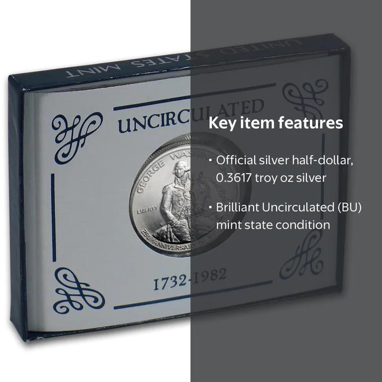 United States Mint ½ dollar 1982 - George Washington Rare UNC Silver Coin with Box
