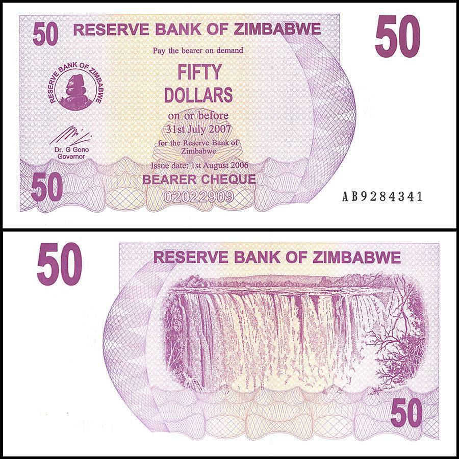 Zimbabwe 50 Dollars Bearer Cheque 2006 P41 UNC Unique and Rare