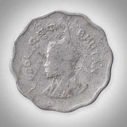 Rare 10 Chetrums 1974 Endless Knot Scalloped Aluminium Kingdom of Bhutan Coin Foreign Mint # A063
