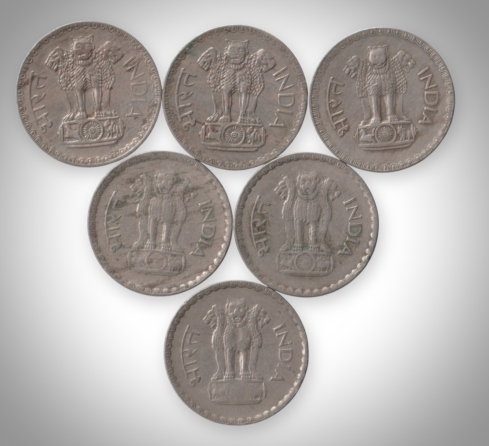 Rare 1 Rupee 1975-1981 Wheat Ears Series Set of 6 Coins Calcutta Mint Republic India