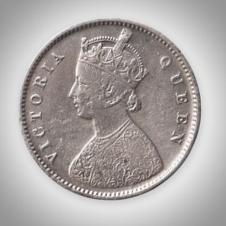 Alternative view of Extremely Rare Half Rupee 1875 Victoria Queen Silver Calcutta Mint Coinage of British India Coin # A174