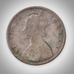 Alternative view of Rare Half Rupee 1875 Queen Victoria Silver Calcutta Mint Coinage of British India Coin # A175