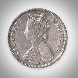 Alternative view of Rare Half Rupee 1888 Queen Victoria Empress Calcutta Mint British India Silver Coin # A176