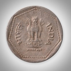 Alternative view of Rare 1 Rupee 1983 Republic of India Calcutta Mint Coinage India Coin # A085