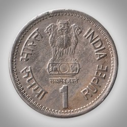 Alternative view of Rare 1 Rupee 1991 Rajiv Gandhi Commemorative Mumbai Mint Republic of India Coin # A019
