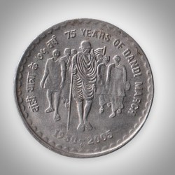 Rare 5 Rupees 75 Year Dandi March 1930-2005 Republic India Coin Bombay Mint Coinage India