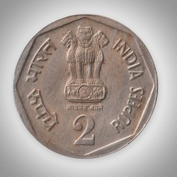 Alternative view of Rare 2 Rupees 1982 IX Asian Games Delhi Bombay Mint Republic India Coin # A304