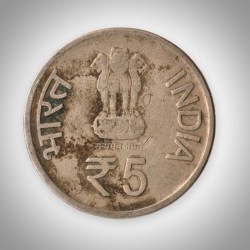 Alternative view of Rare 5 Rupee 2013 Acharya Tulsi Birth Centenary Bombay Mint Republic of India Commemorative Coin # A288