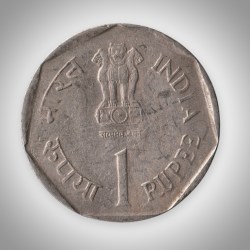 Alternative view of Extremely Rare 1 Rupee 1987 Small Farmers FAO Calcutta Mint Republic India Coin # A319
