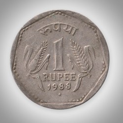 Rare 1 Rupee 1988 Republic India Mumbai Mint Coinage India Coin # A046