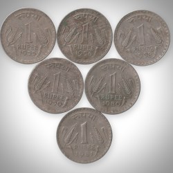 Rare 1 Rupee 1975-1981 Wheat Ears Series Set of 6 Coins Calcutta Mint Republic India