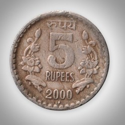 Rare 5 Rupees 2000 Republic India Bombay Mint Coinage India Coin # A150