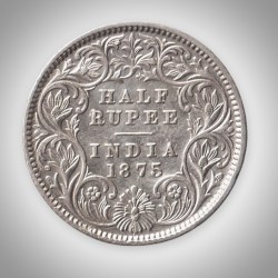 Extremely Rare Half Rupee 1875 Victoria Queen Silver Calcutta Mint Coinage of British India Coin # A174