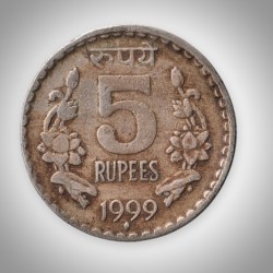 Rare 5 Rupees 1999 Republic India Bombay Mint Coinage India Coin # A145