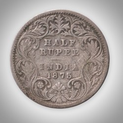 Rare Half Rupee 1875 Queen Victoria Silver Calcutta Mint Coinage of British India Coin # A175