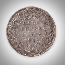 Rare Half Rupee 1888 Queen Victoria Empress Calcutta Mint British India Silver Coin # A176