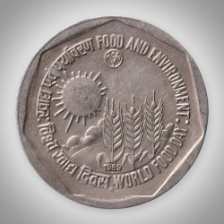 Rare 1 Rupee 1989 Food and Environment World Food Day Noida Mint Republic of India Coin # A017