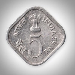 Alternative view of Rare 5 Paise 1976 Food and Work for All FAO Commemorative Bombay Mint Republic of India Coin # A084