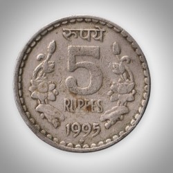 Rare 5 Rupees 1995 Republic India Bombay Mint Coinage India Coin # A134