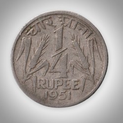 Rare 1/4 Rupee 1951 Republic India Mumbai Mint Coinage India Coin # A051