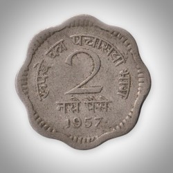 Rare 2 Naye Paise 1957 Republic of India Calcutta Mint Coinage India Coin # A045