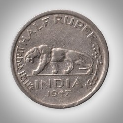 Rare Half Rupee 1947 King George VI Tiger Type Calcutta Mint British India Coin # A196