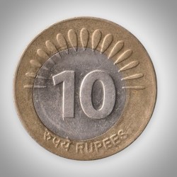 Alternative view of Rare Mint Shifting Die Error 10 Rupees 2009 Unity in Diversity Noida Coinage of Republic India Coin # A071