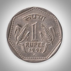 Rare 1 Rupee 1991 Republic of India Bombay Mint Coinage India Coin