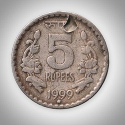 Rare 5 Rupees 1999 Republic India Hyderabad Mint Lamination Flaw Error Coin # A147