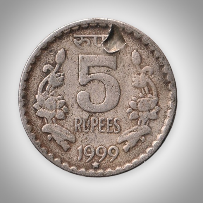 Rare 5 Rupees 1999 Republic India Hyderabad Mint Lamination Flaw Error Coin # A147