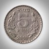 Rare 5 Rupees 2000 Lion Capital Foreign Mint Republic of India Cupro Nickel Coinage India Coin # A154
