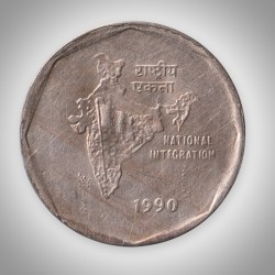 Rare 2 Rupee 1990 Republic India National Integration Calcutta Mint Coin # A025
