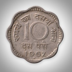 Extremely Rare 10 Paise 1967 Republic India Hyderabad Mint Coinage India Coin # A092