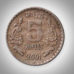 Rare 5 Rupee 2001 Republic India Bombay Mint Coinage India Coin # A155