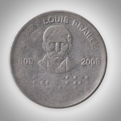 Rare 2 Rupee 2009 Louis Braille Birth Bicentenary Calcutta Mint Republic India Commemorative Coin # A305