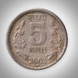 Rare 5 Rupees 2003 Republic of India Hyderabad Mint Coinage India Coin # A165