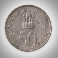 Alternative view of Rare 50 Paise 1964 Jawaharlal Nehru Commemorative Calcutta Mint Republic of India Coinage India Coin # A080