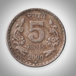 Rare 5 Rupees 2000 Republic India Hyderabad Mint Coinage India Coin # A152