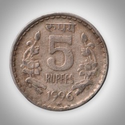 Rare 5 Rupees 1996 Republic India Hyderabad Mint Coinage India Coin # A137
